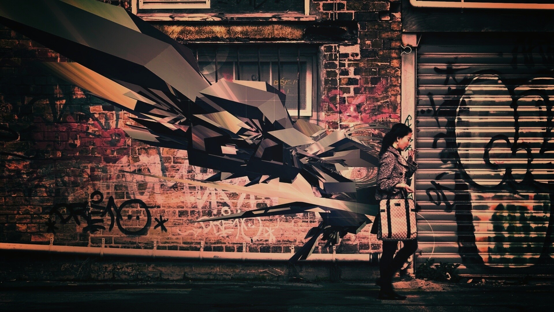 3D граффити на стене обои