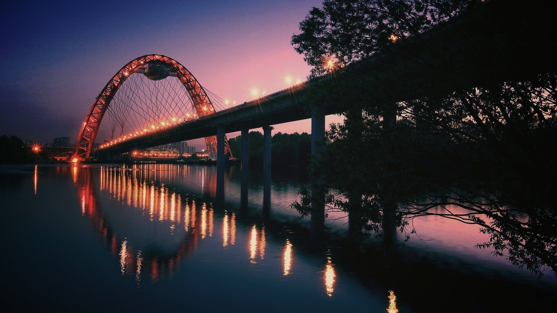 Мост в сумерках обои