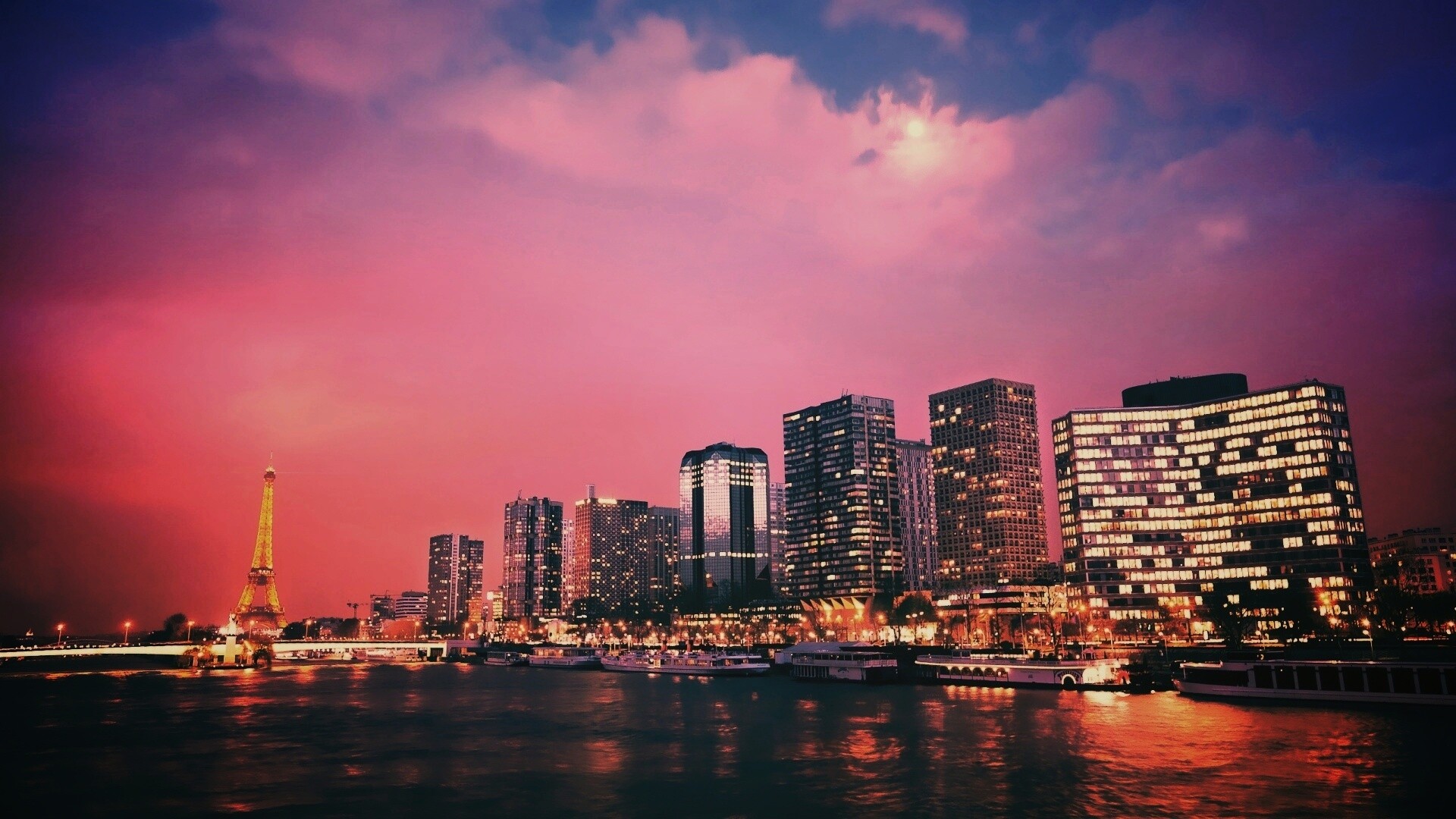 Вид на ночной Париж обои