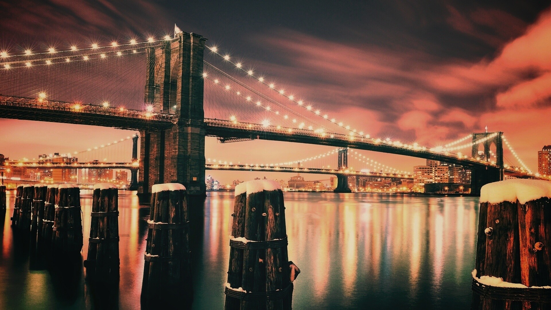 Бруклинский мост зимой HDR обои