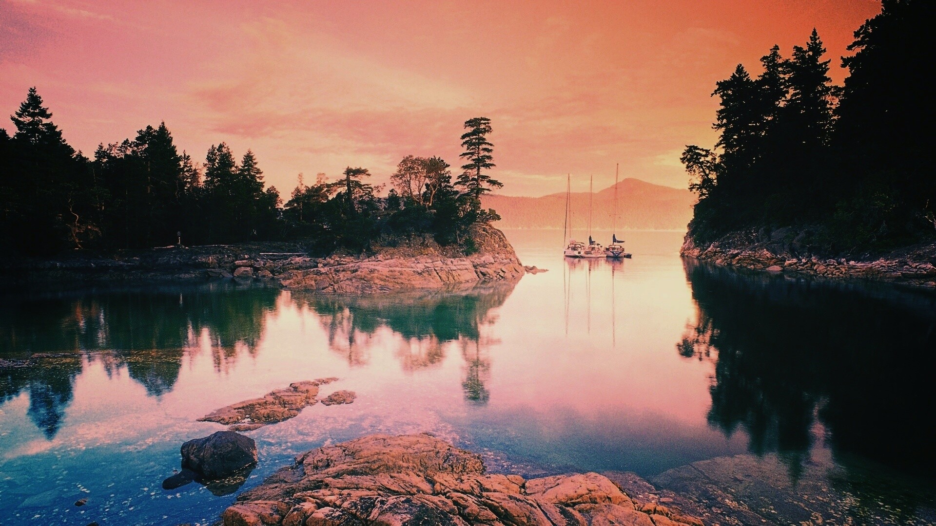 Яхты в заливе обои