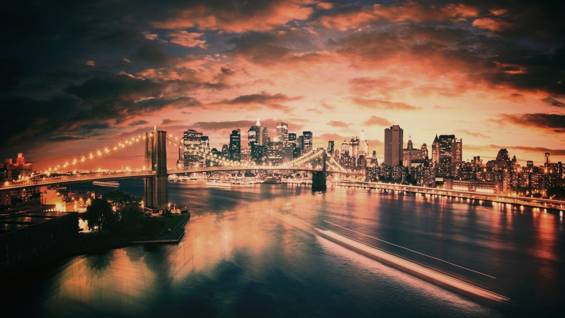 Мост в Нью-Йорке ночью обои