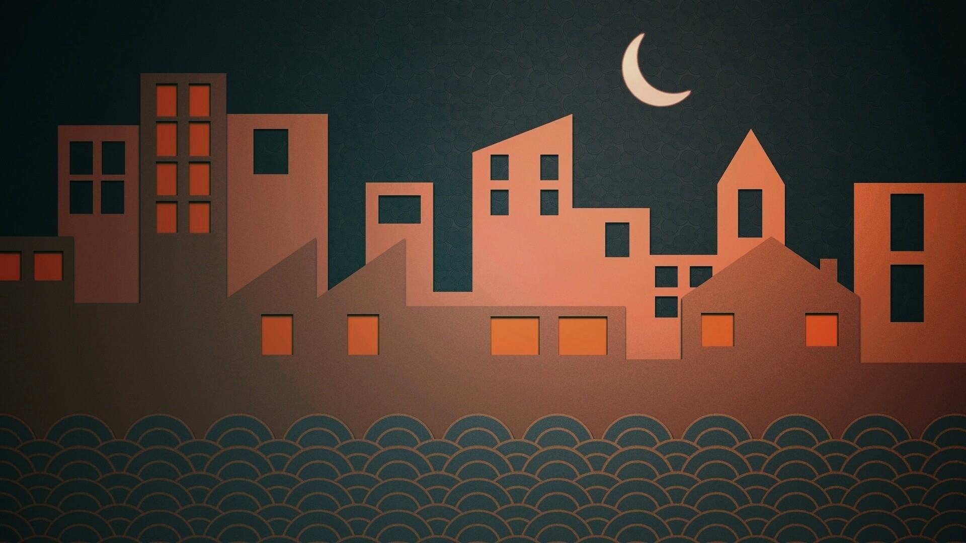 Ночной город на реке обои