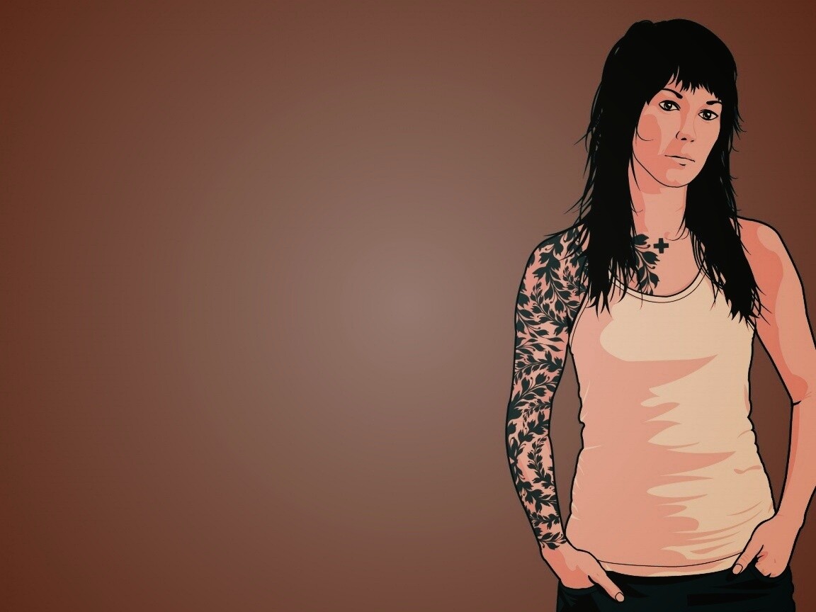 Девушка с татуировкой в виде листвы обои