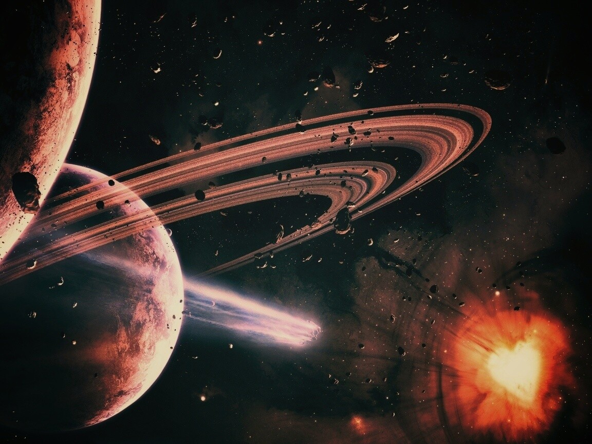 Голубой метеорит и туманность в виде сердца обои