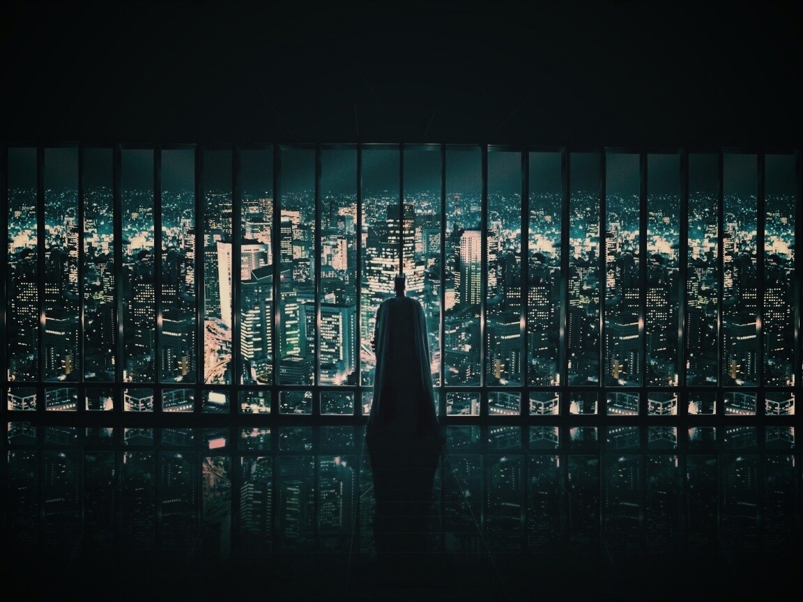 Бэтмен  смотрит на Готем обои