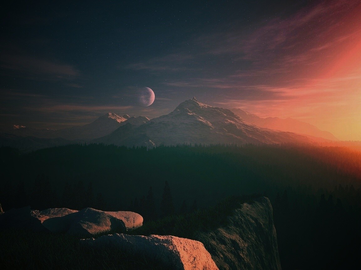 Луна над горами обои