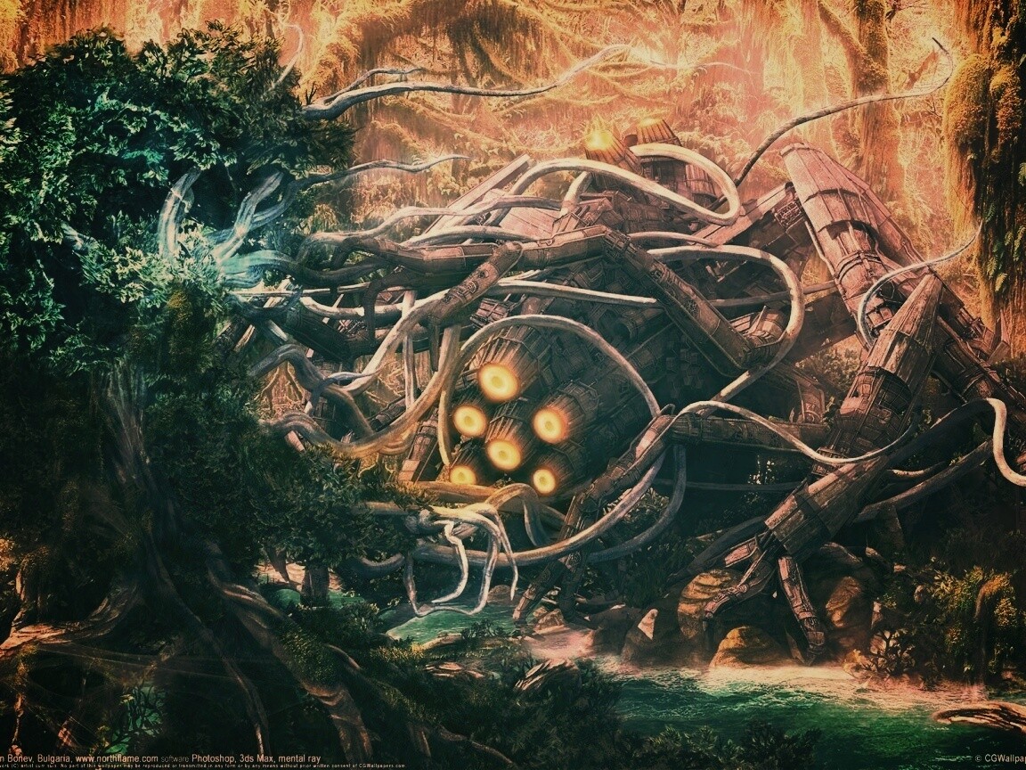 Космический корабль в джунгялх обои