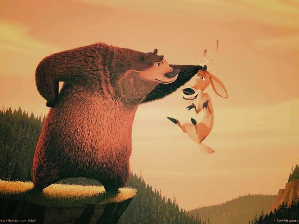 Медведь прессует оленя обои