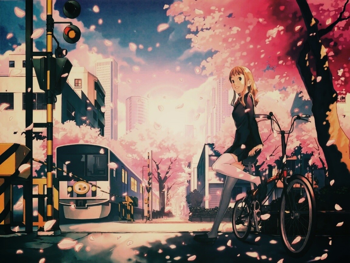 Японская школьница на велосипеде обои