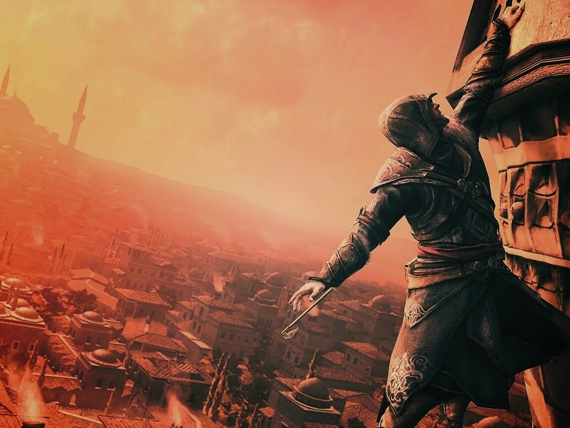 Ассасин лезет на башню обои