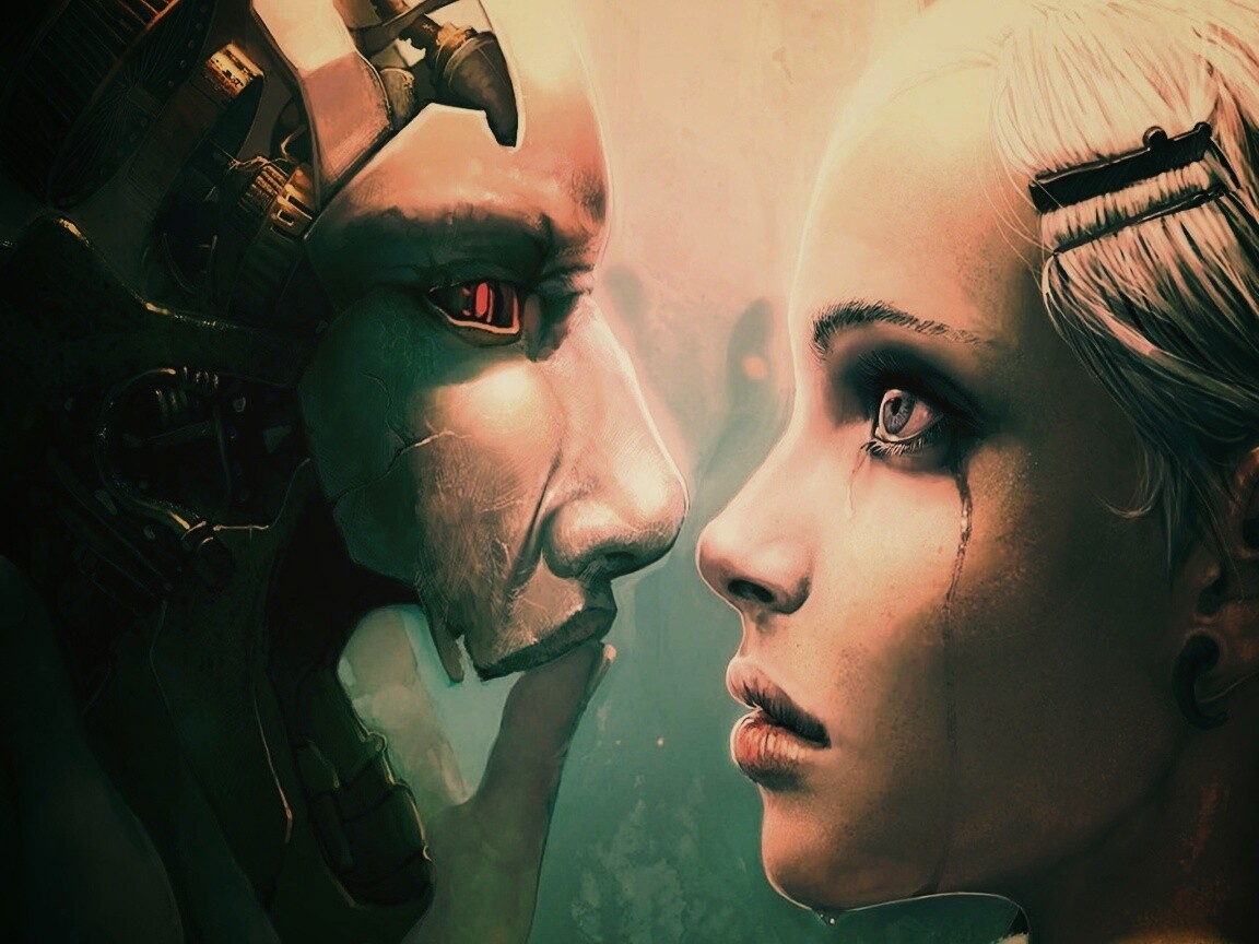 Девушка и робот обои