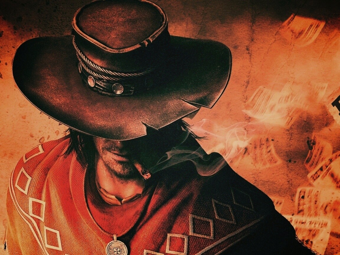 Мужик с сигарой в шляпе и пончо обои