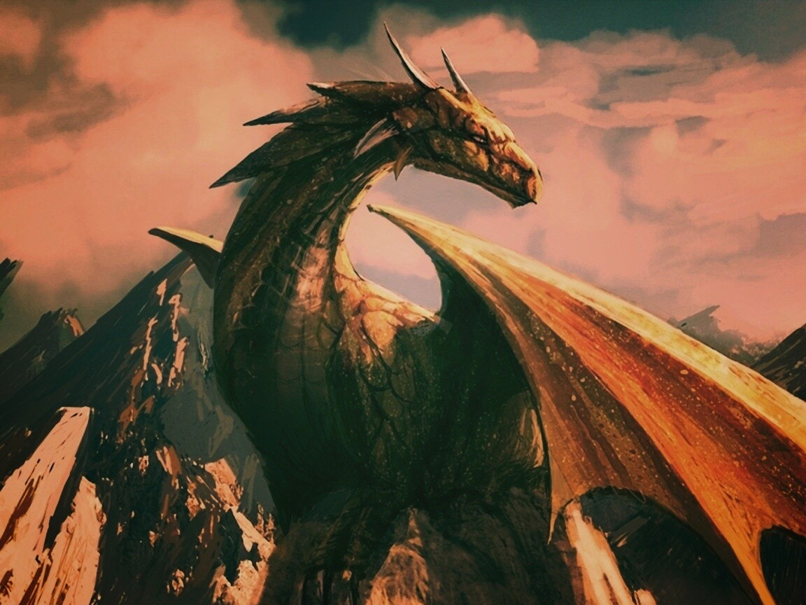 Дракон на вершине скалы обои