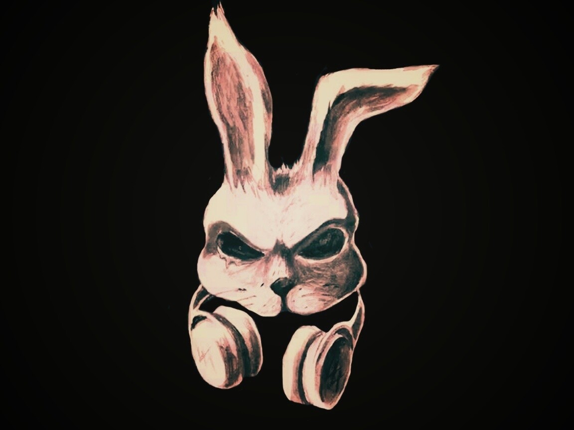 Кролик в наушниках обои