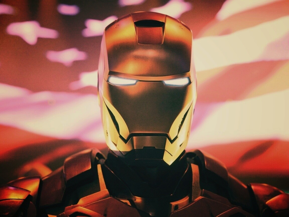 Железный человек на фоне американского флага обои