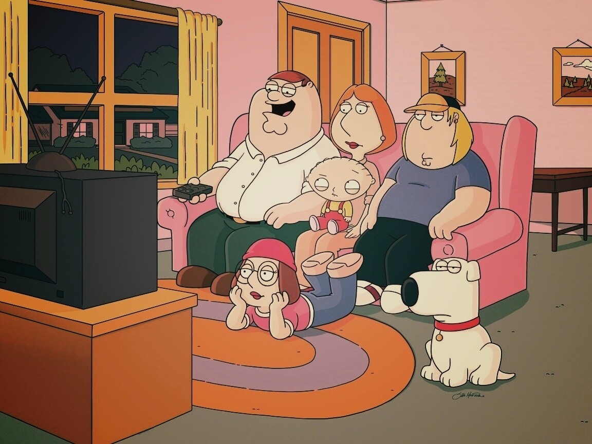 Гриффины всей семьей перед телевизором обои