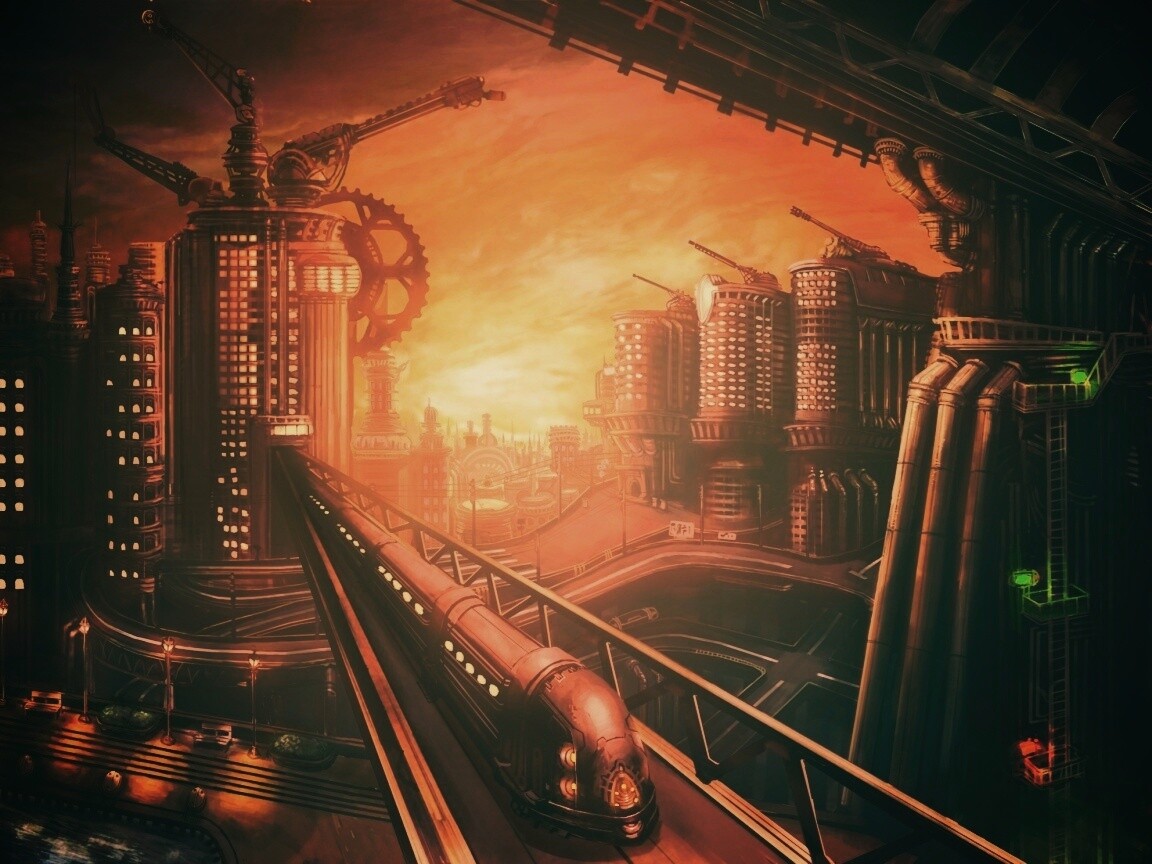 Город из мира стимпанк обои