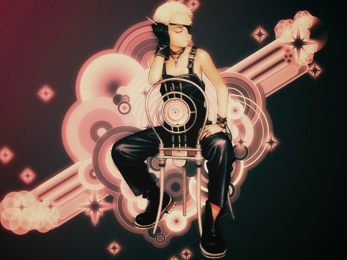 Одноглазый парень на стуле обои