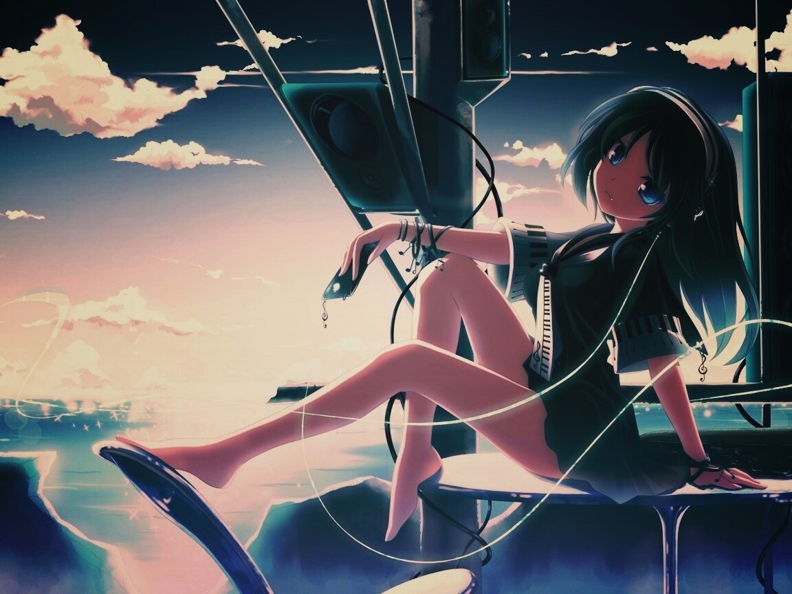 Девочка с плеером обои