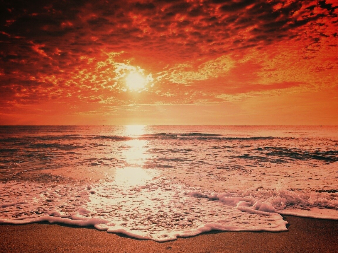 Берег моря в лучах заката обои