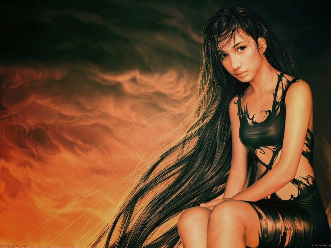 Девушка с длинными волосами обои