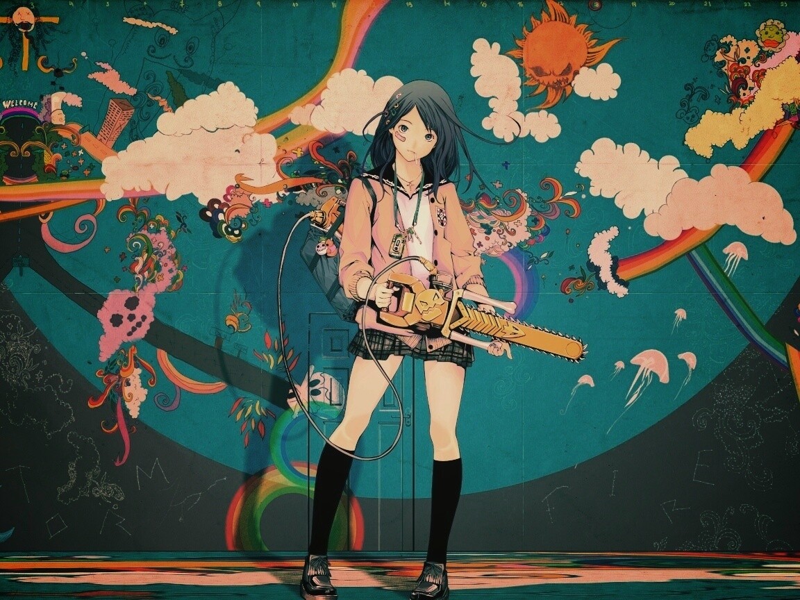 Девушка с бензопилой обои