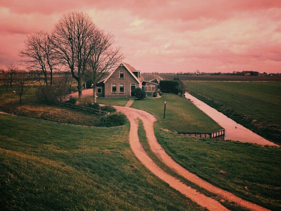 Дом в поле обои