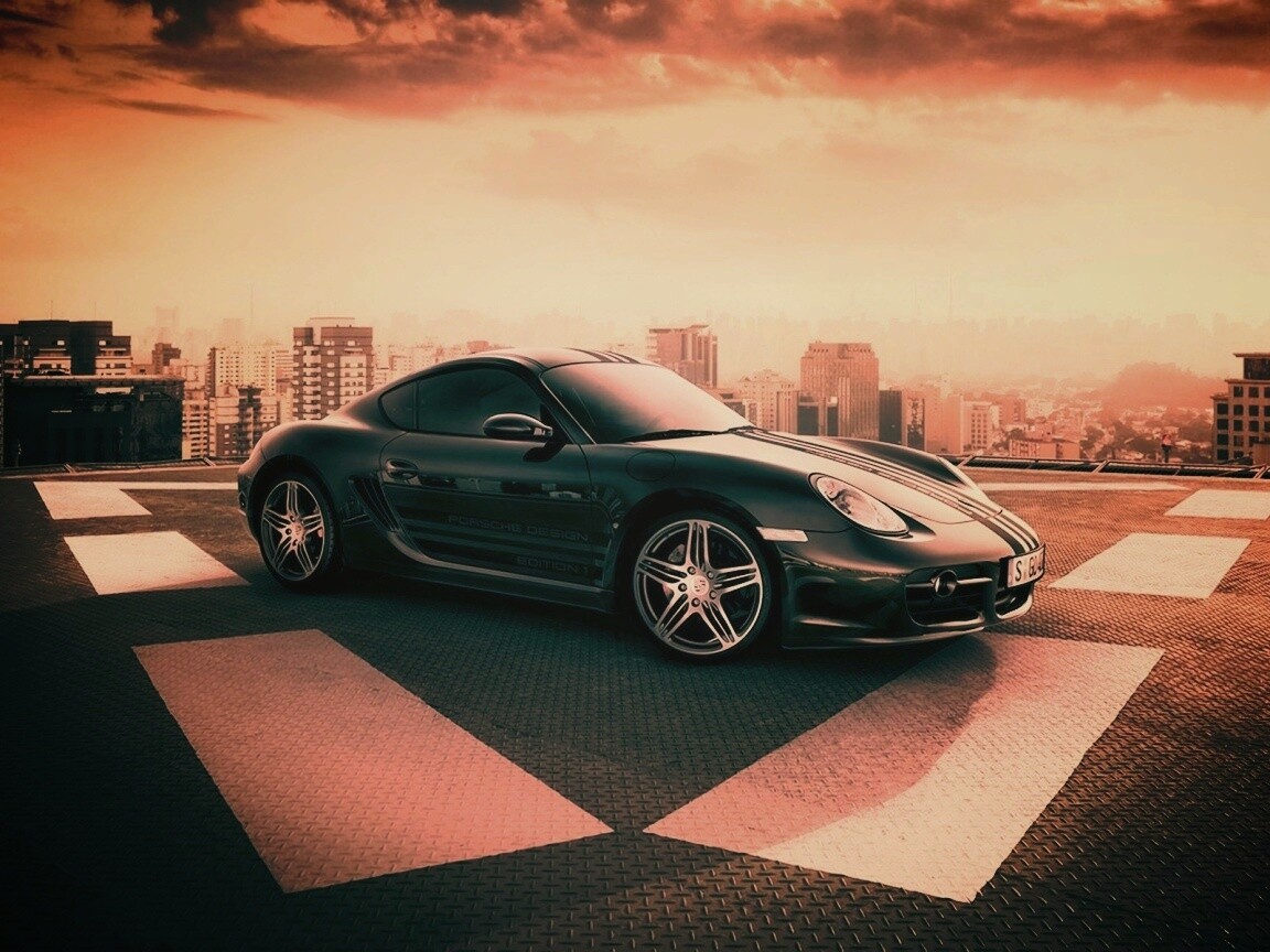 Порш на вертолетной площадке обои