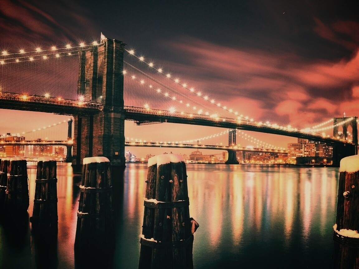 Бруклинский мост зимой HDR обои