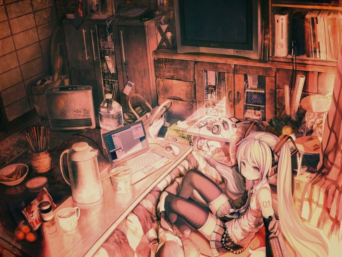 Хатсуне Мику в своей комнате обои