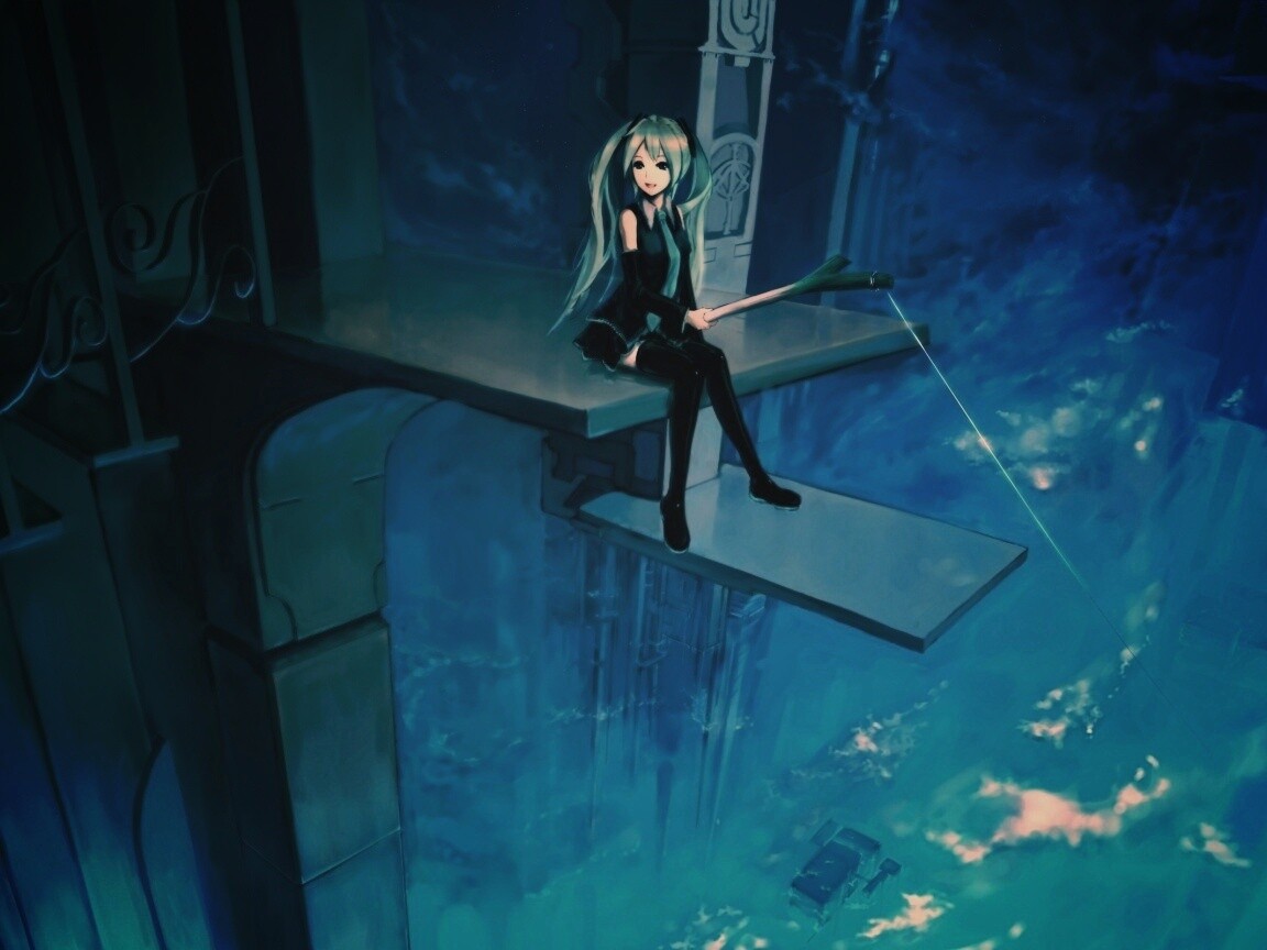 Хатсуне Мику с удочкой обои