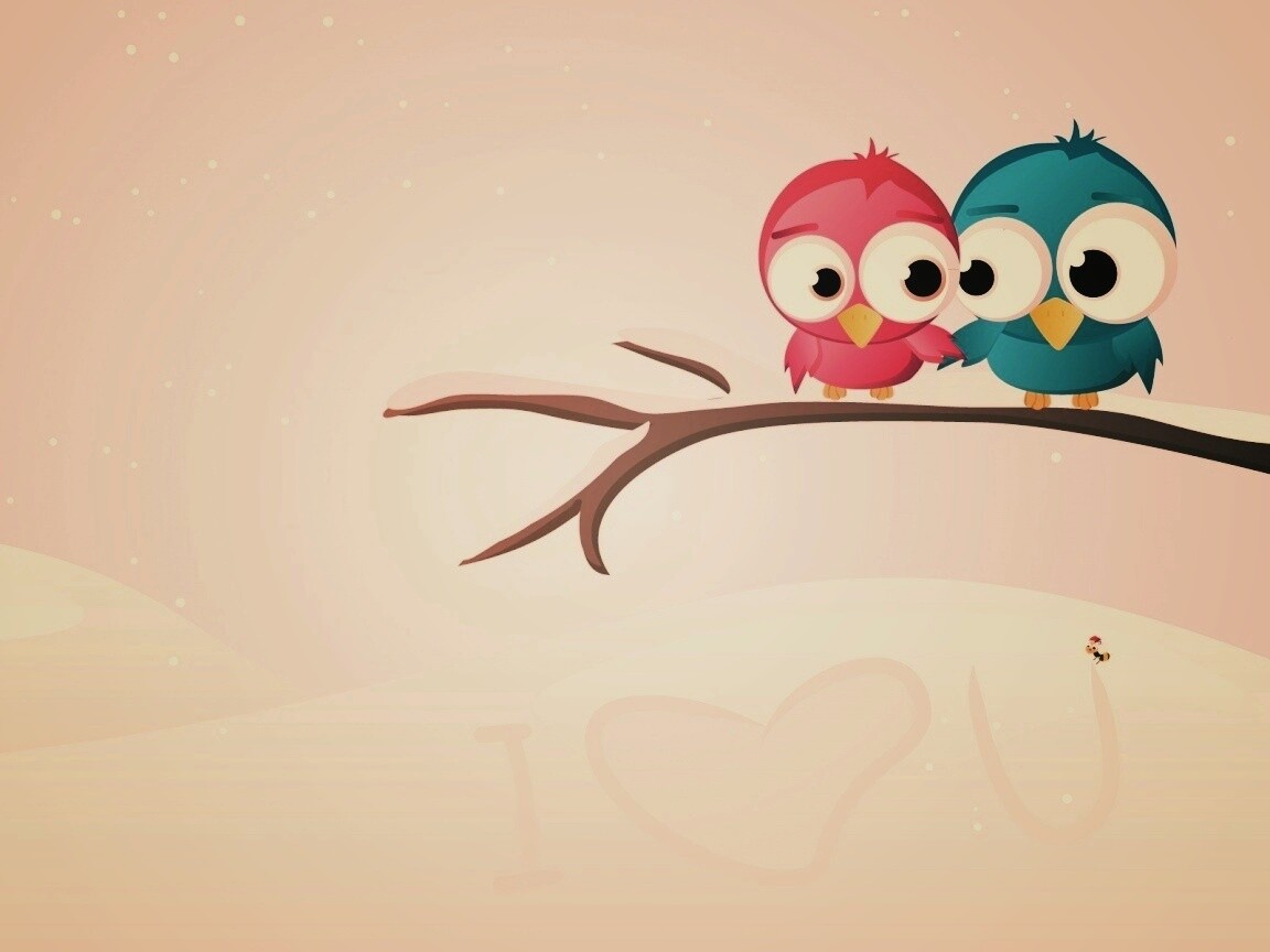 Две птички на ветке щебечут о любви обои