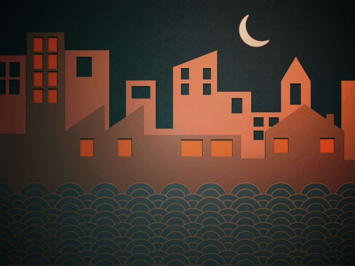 Ночной город на реке обои