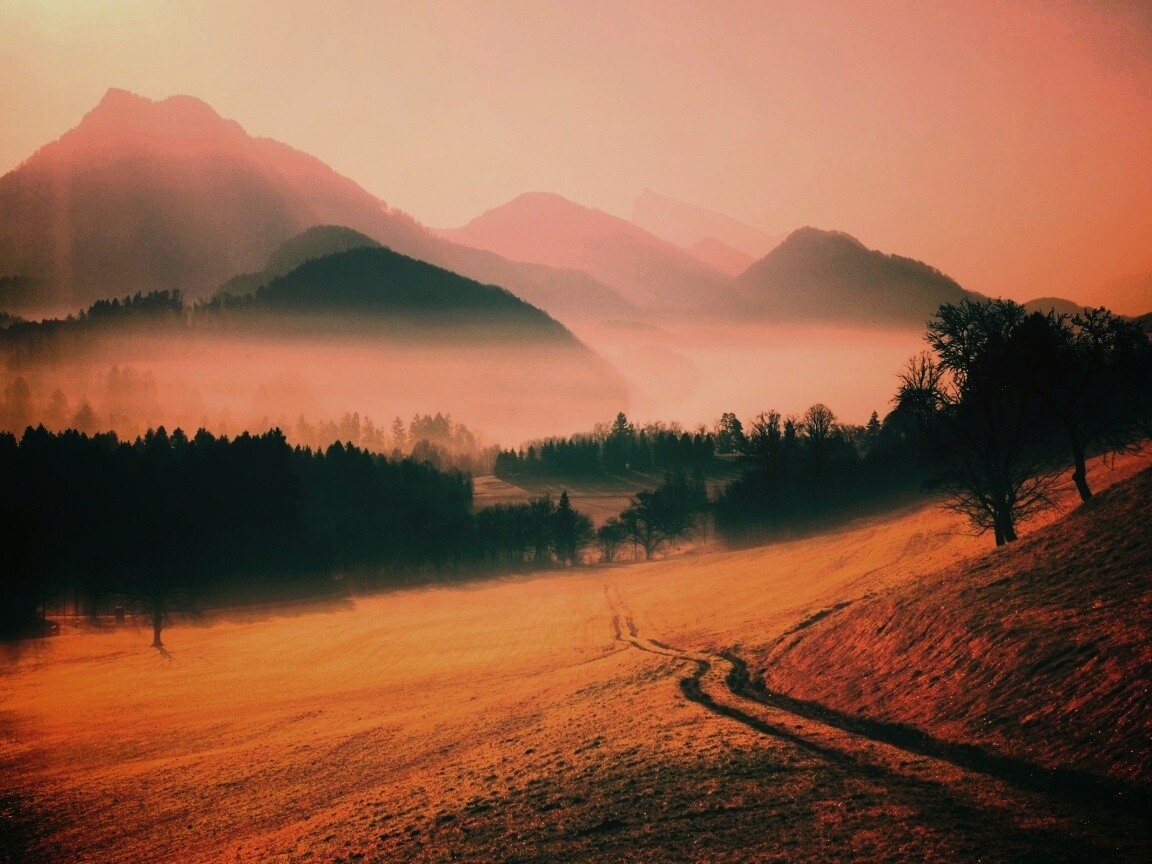 Дорога в туманную долину обои