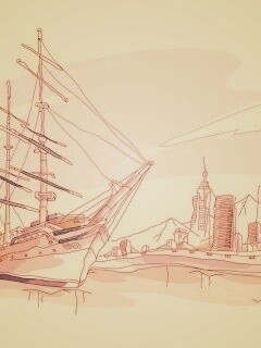 Парусник у города обои