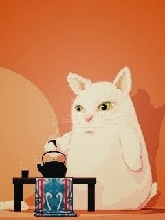 Кот пьет чай обои