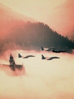 Истребители над замком обои