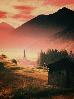 Церковь в австрийской деревне обои