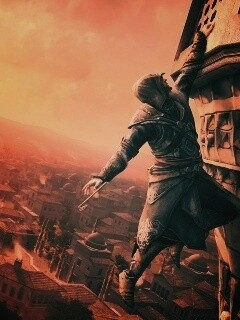 Ассасин лезет на башню обои