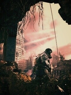 Сталкер в проломе стены обои