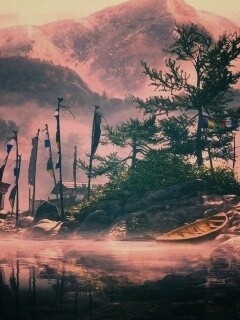 Каменистый берег в тумане обои