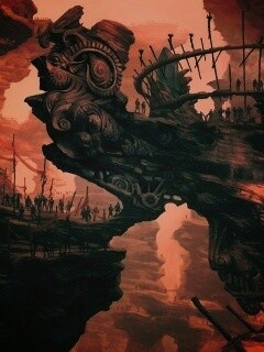 Древний корабль в скалах обои