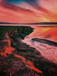 Озеро на закате обои