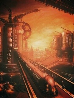 Город из мира стимпанк обои