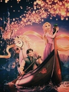Рапунцель принц и конь в лодке обои