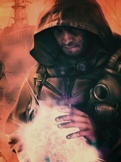 Сталкер с энергетическим артефактом в руках обои