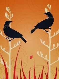 Векторные стилизованные птицы на ветках дерева обои