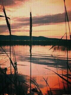 Закат на озере обои