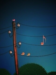 Нотка и птички на проводах обои